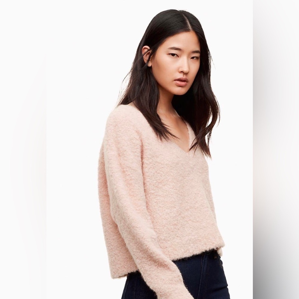ARITZIA WILFRED Women's Alpaca Cropped V-Neck Sweater - peach (XS)